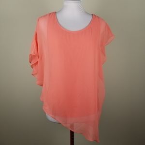 Trisha Tyler Coral Pnk Knit Tank Chiffon Blouse-M